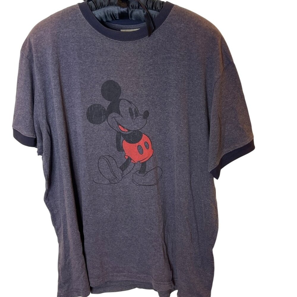 Vintage Disney Mickey Mouse Ringer T-shirt Gray Crew neck Size XXL Graphic Tee